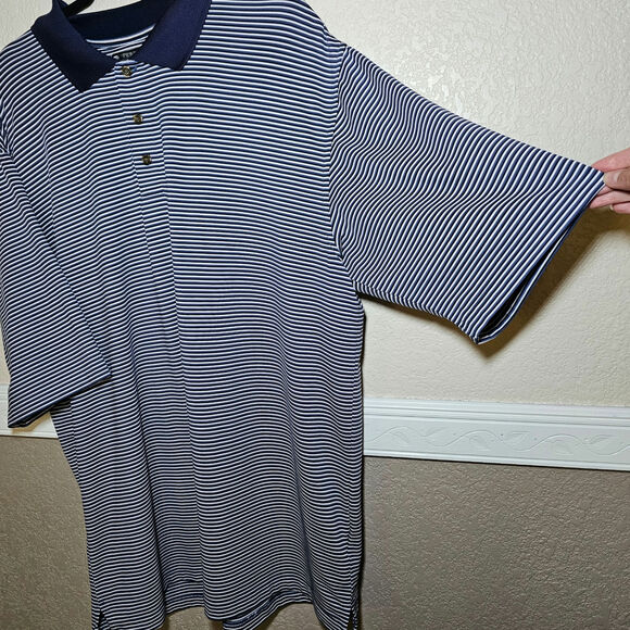 Pebble Beach Performance Golf Golfing Striped Blue White Polo Shirt Mens XL EUC - Picture 5 of 13
